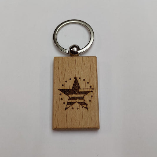 Patriotic Star Wood Keychain - JP Graphics