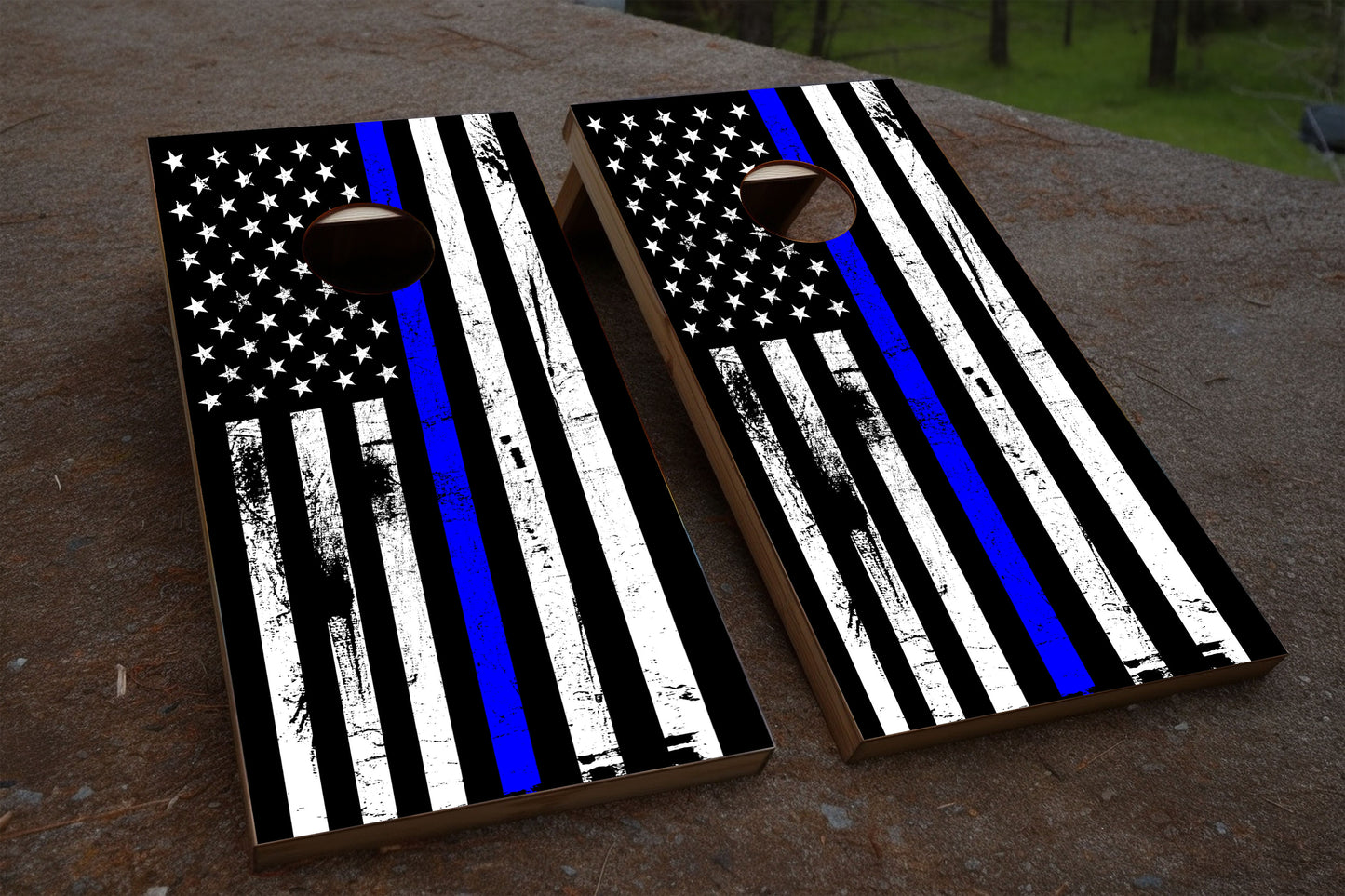 Blue Line Flag Cornhole Wraps