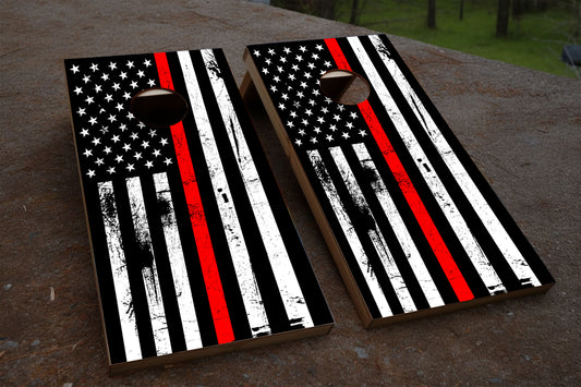 Red Line Flag Cornhole Wraps